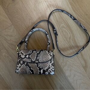 Leather top handle snakeskin mini crossbody bag